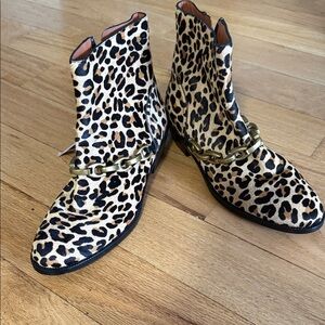 Coach Leopard Print Ankle Boots with Gold Chain